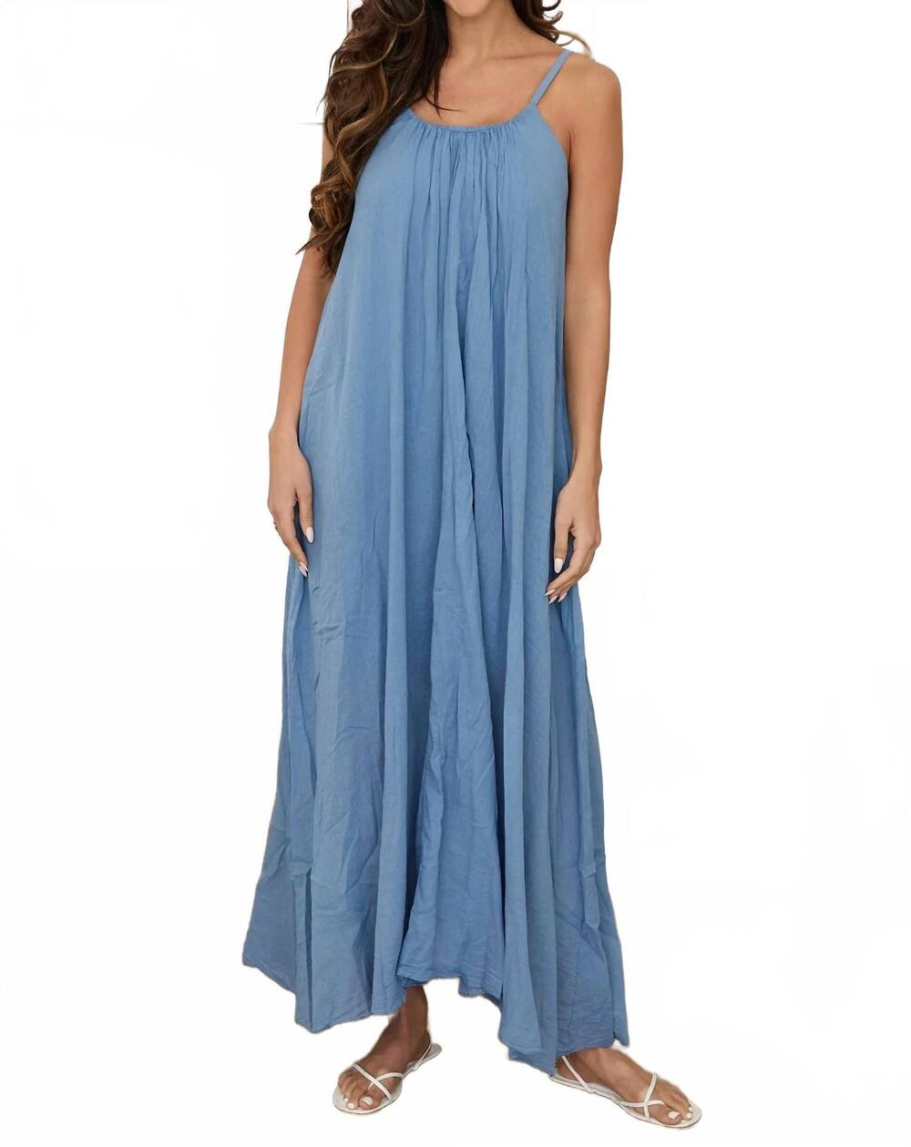 NEW MILIO MILANO spaghetti strap textured gauze maxi dress in jeans